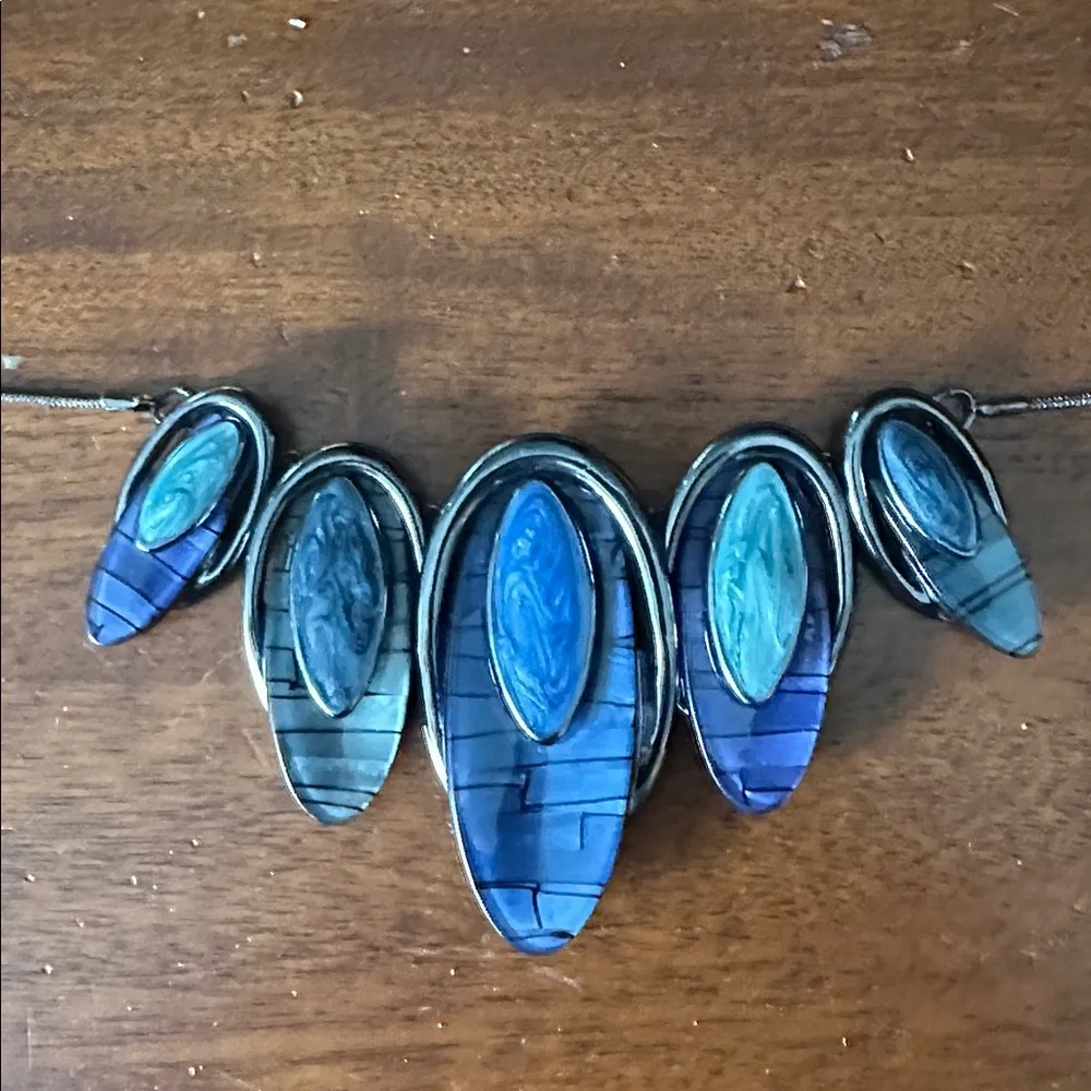 Statement Multi-Oval Blue & Teal Necklace & Earrings